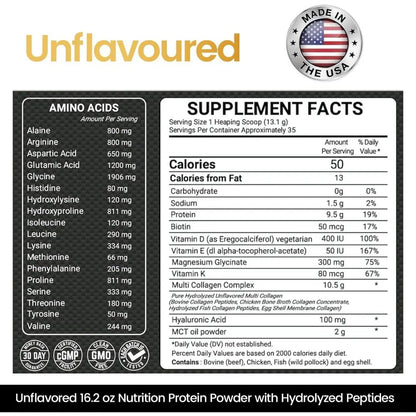 Collagen Protein Powder 16.2 oz (12 Pack) - 5 Collagen Types, Bone Broth, Hydrolyzed Proteins, Biotin, MCT Oil, Unflavored, Supp