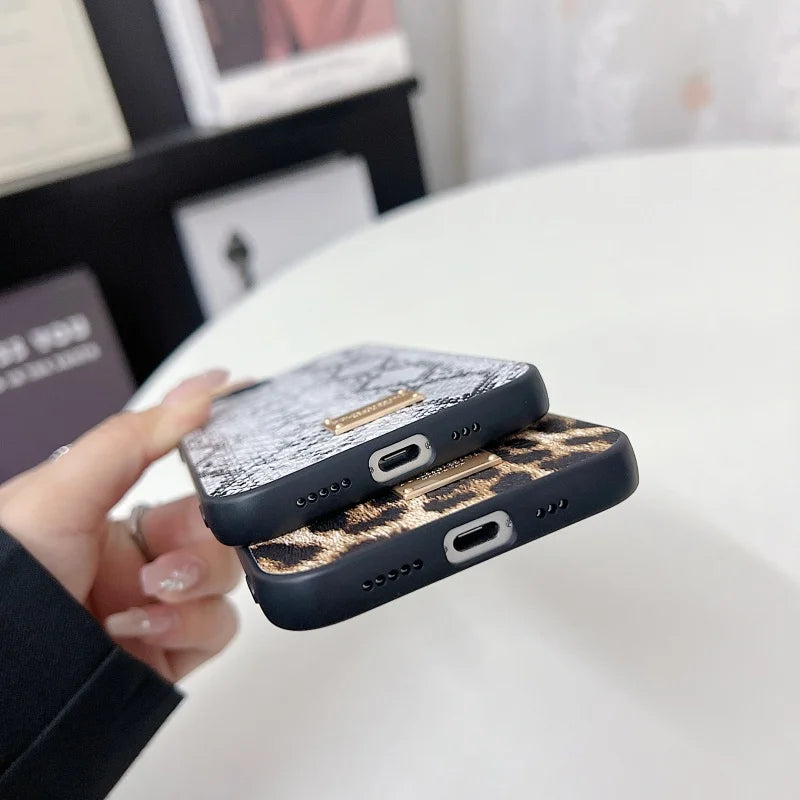 Luxury Leopard Snake leather Anti-Fall Case protectio for iPhone 16 15 13 12 11 14 17 Pro Max Plus 17 Air XS XR shockproof Cover