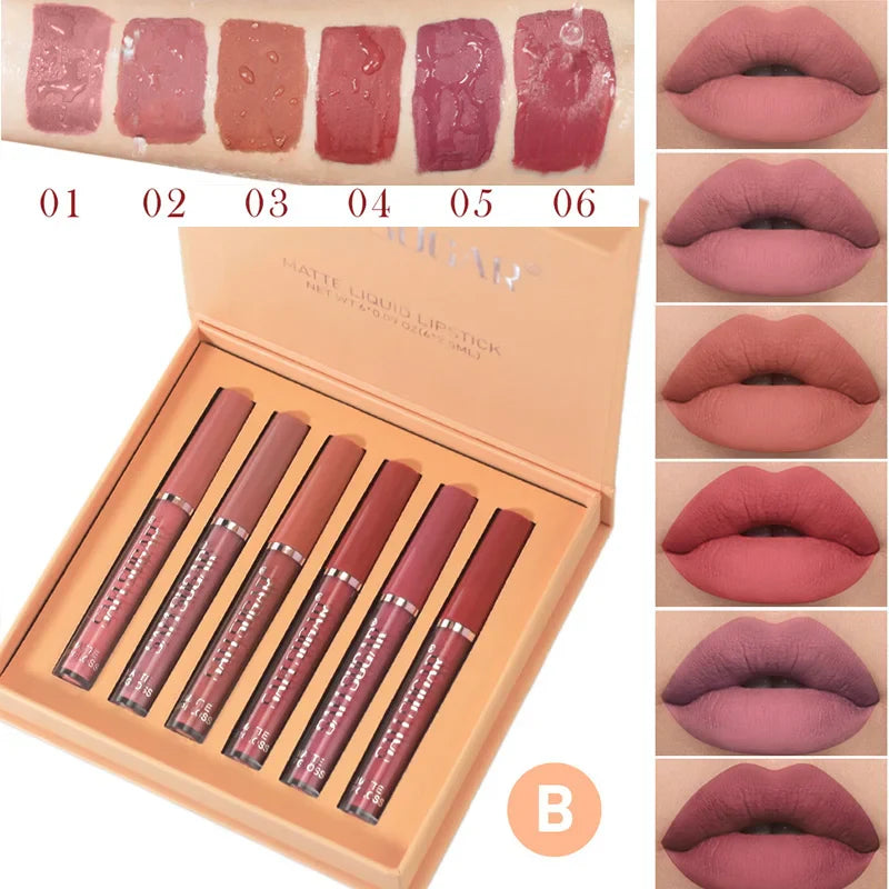 handaiyan 6 colors matte velvet lip glaze set waterproof non-fading, non-stick cup smudge-proof lip gloss set