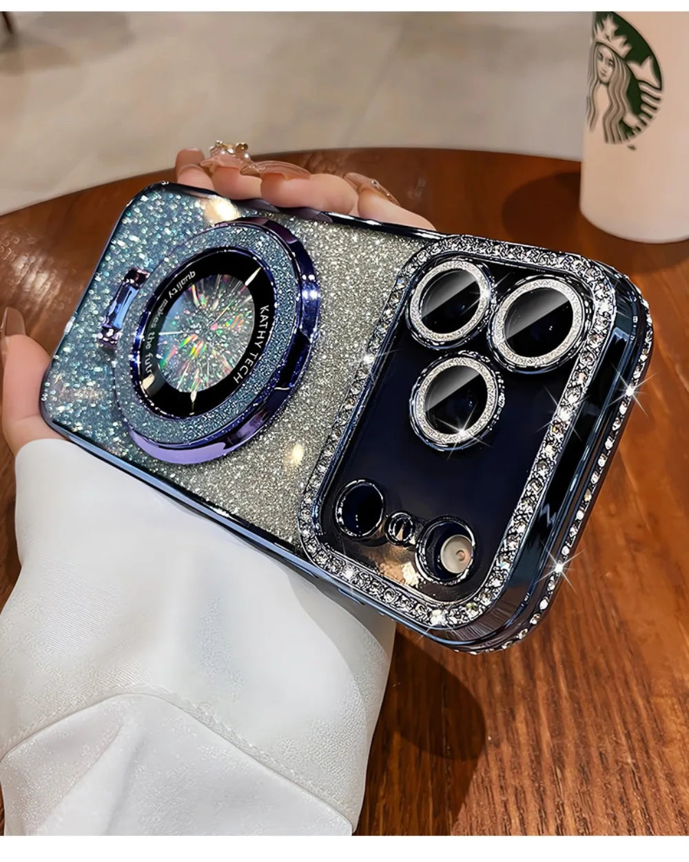 Suitable for iPhone17/16/15/14/13/12/11 Case With Lens Film 16 Anti-drop 15 Rhinestone Glitter Magnetic Stand