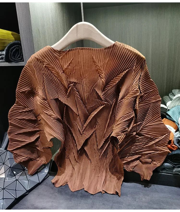 LANMREM New Batwing Sleeve Pleated Women's T-shirt American Style Loose Versatile Chic Round Collar Pullover Tops 2DB6558