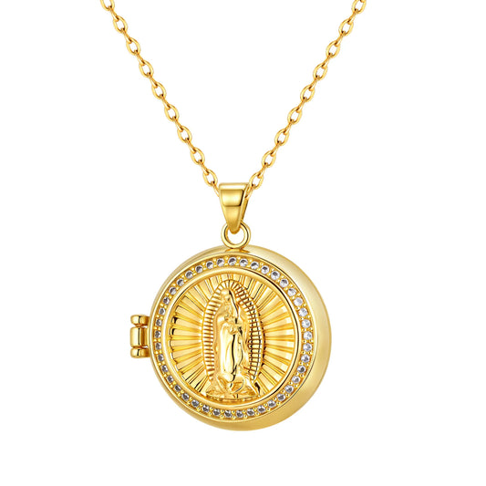 Zircon Virgin Mary Locked Pendant Necklace for Women, No Photo, Adjustable Link Jewelry