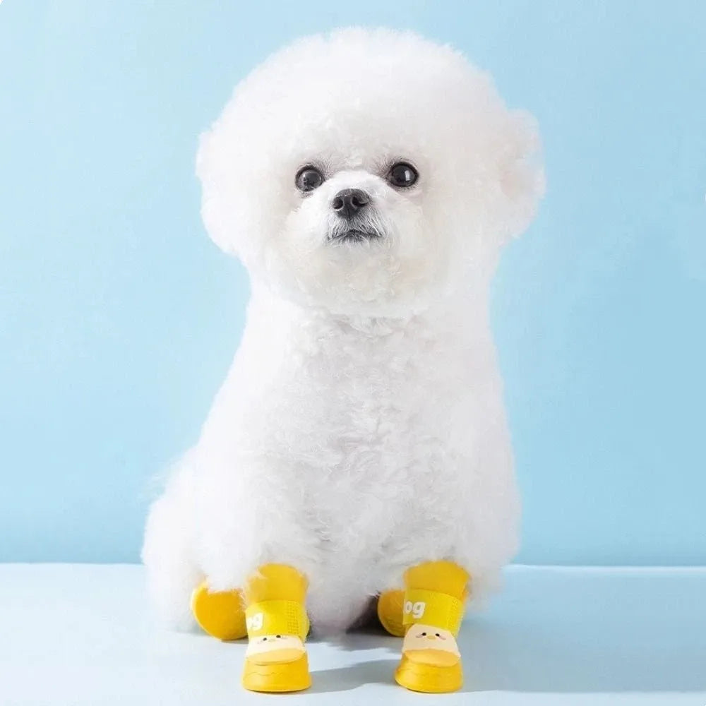 4Pcs/Set Silicone Pet Rain Boot Waterproof Anti Slip Sole Pet Paw Protector Cartoon Wear Resistance Outdoor Dog Footwear Outdoor