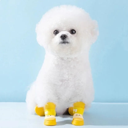 4Pcs/Set Silicone Pet Rain Boot Waterproof Anti Slip Sole Pet Paw Protector Cartoon Wear Resistance Outdoor Dog Footwear Outdoor