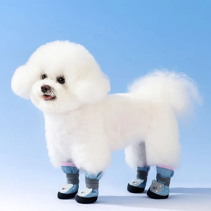 4Pcs/Set Cute Breathable Dog Mesh Shoes Adjustable Wear-resistant Dog Paw Protectors Reflective Dog Footwear Hiking