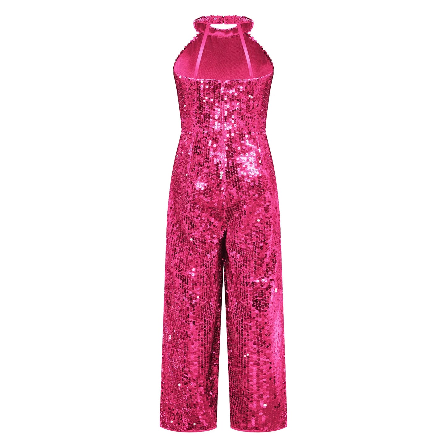 Kids Girls Jazz Dance Performance Jumpsuit Shiny Sequin Sleeveless Halter Romper Birthday Wedding Party Dancing Prom Bodysuit