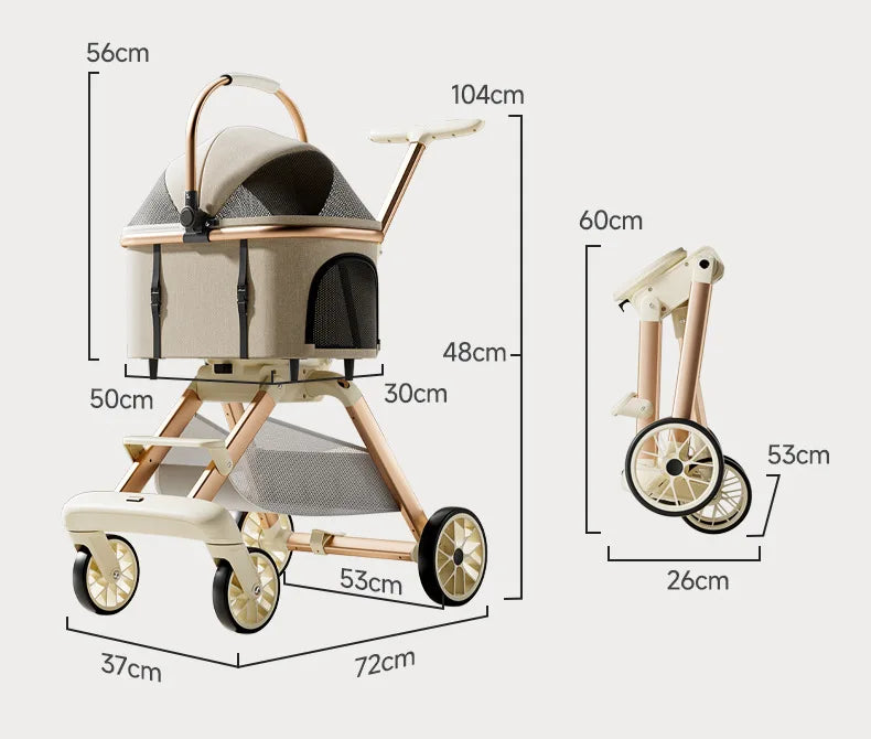 Luxury Pet Stroller 3 in 1  with 4 Wheels for Medium Small Size Dogs and Cats Detachable Carrier for Puppy Kitty Doggie Stroller