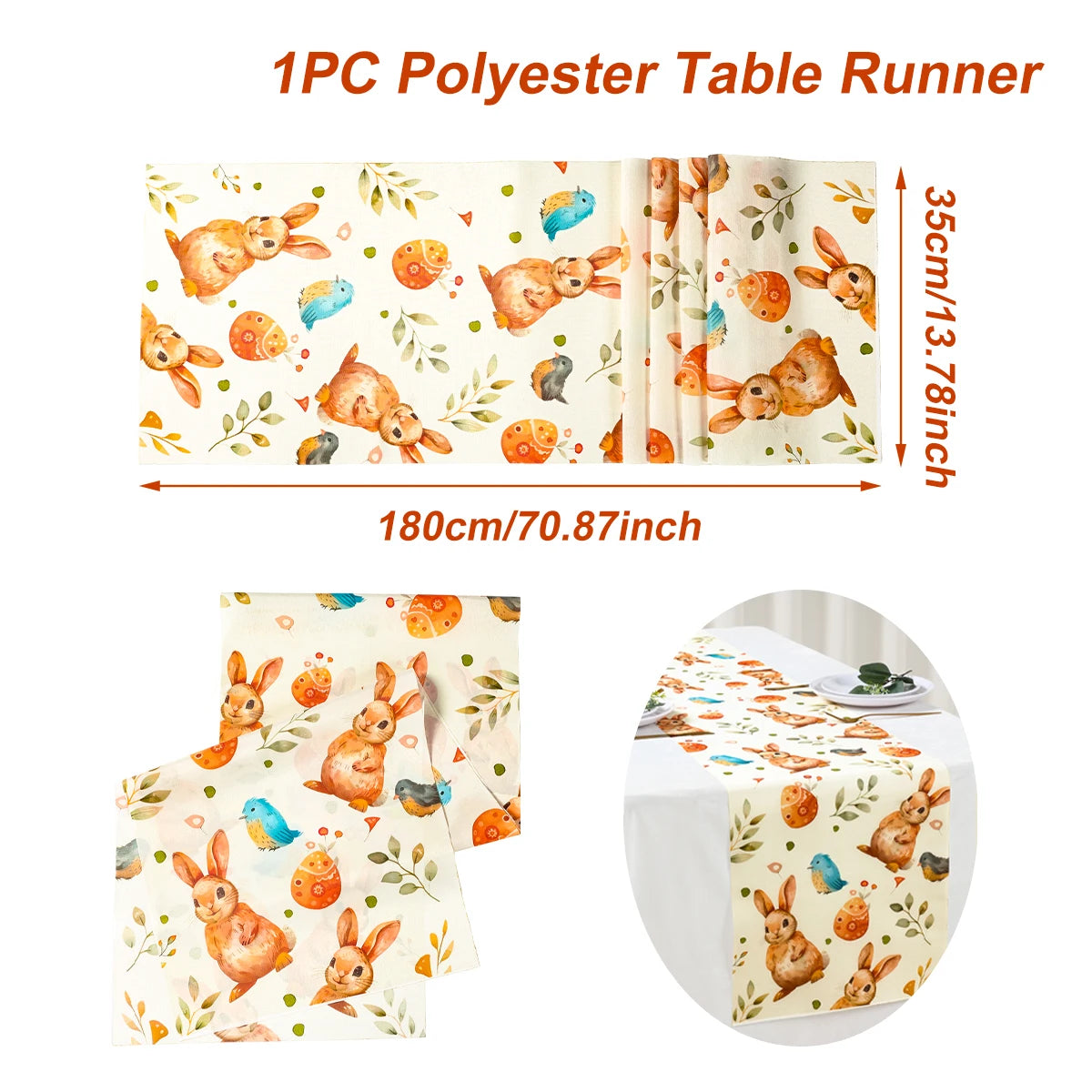 Easter Bunny Polyester Table Runner Happy Easter Decorations for Home Rabbit Butterfly Table Cloth Easter Party Supplies