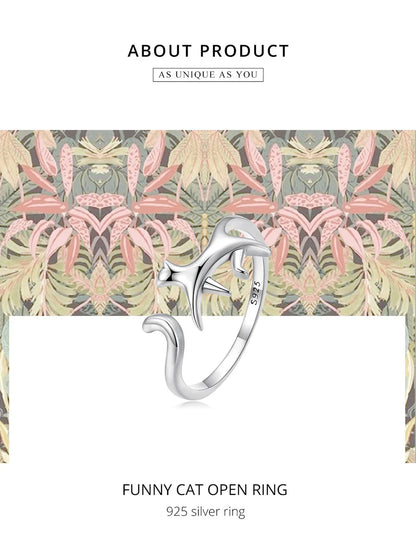 WOSTU 100% 925 Sterling Silver Cat Dog Opening Ring Hot Sale Pet Rings For Women Original Fashion Animal Jewelry Party Gift