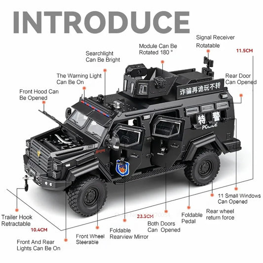 Swordtooth Tiger Police Car scale 1/24 Toy Model Alloy Diecast Explosion Proof Vehicles Door Opened Sound Light Pull Back Decoration Gift