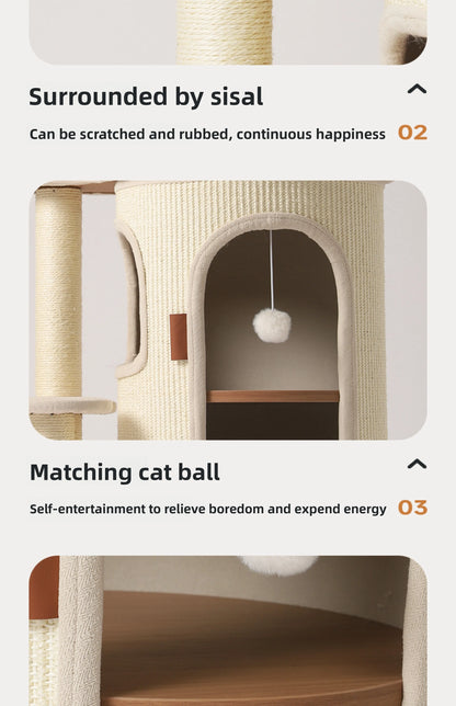Cat Tree for Small Spaces Multi Level Scratching Post with Cat Condo and Sisal Barrel
