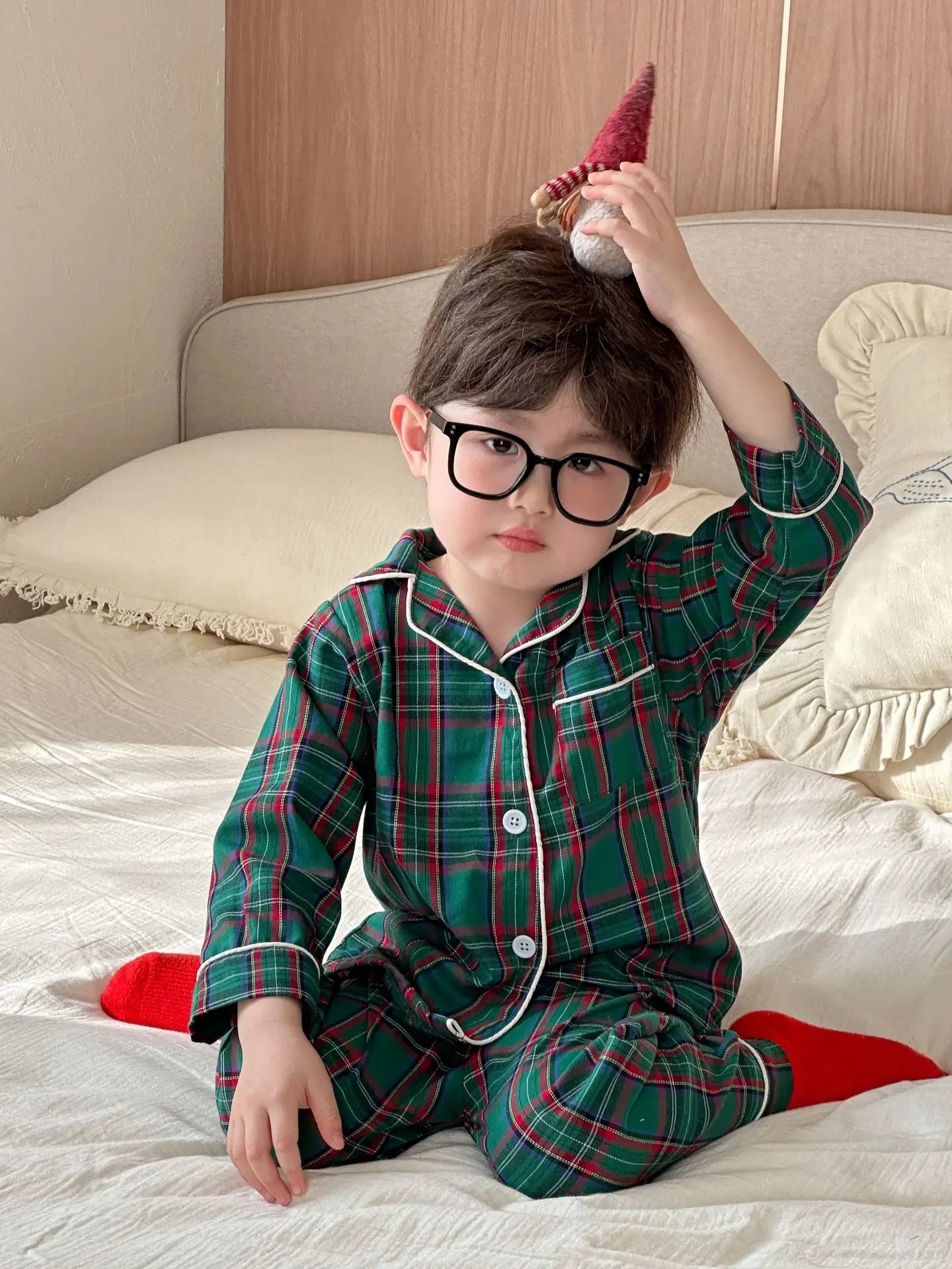 2025 New Christmas Children's Pajama Sets Plaid Print Clothing Set Button Full Sleeve 2 Pcs Suit Homewear Thin Pyjamas Xmas Look