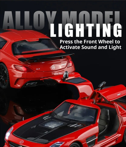 Benz SLS 1:24 Model Car Alloy Diecasting Wheel Steering Miniature Vehicles with Light Music Model Car Gifts