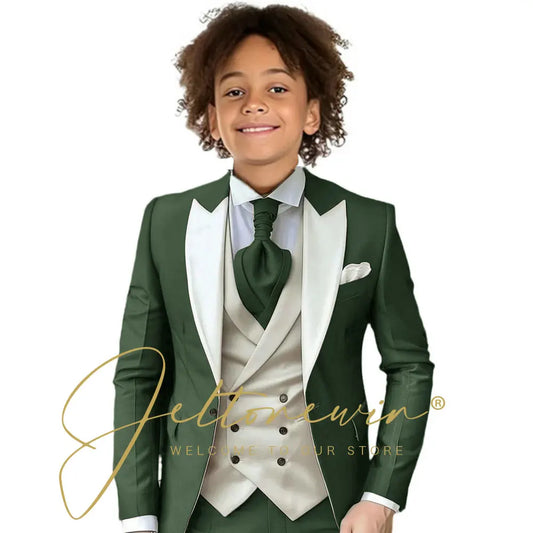 Kids Formal Wedding Suit Ivory Vest Photography Dress Flower Boy Tuxedo Suit