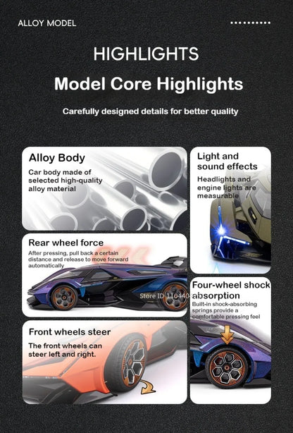 Lambor V12 Apollo EVO 1:18 Model Car Diecast Alloy Car Doors Opened Sound Light Pull Back Miniature Sportscar Collect Decoration