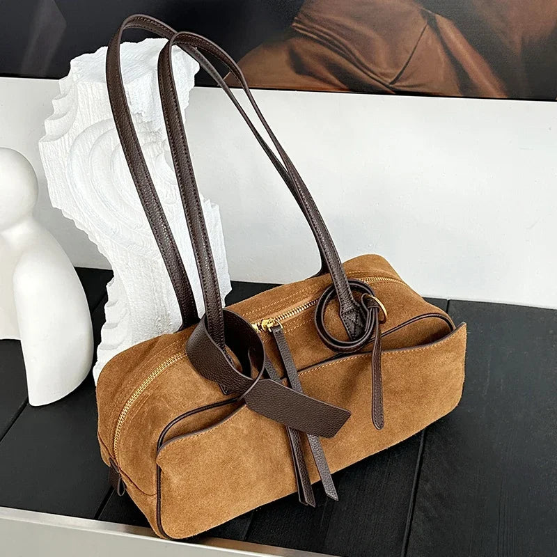 Women's Cow Genuine Leather Tote Bag suede commuting Cowhide Handbags Large Capacity Designer Luxury velvet Bags