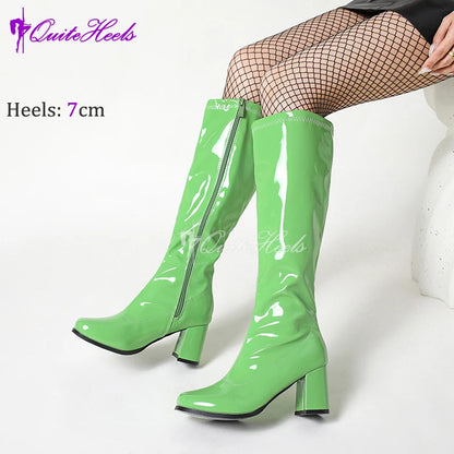 Costumes 60s 70s Go Go Boot Retro1960s Ladies Women's Knee-High Boots Fancy Dress Gogo Party Dance Gothic Shoes Large Size 36-46