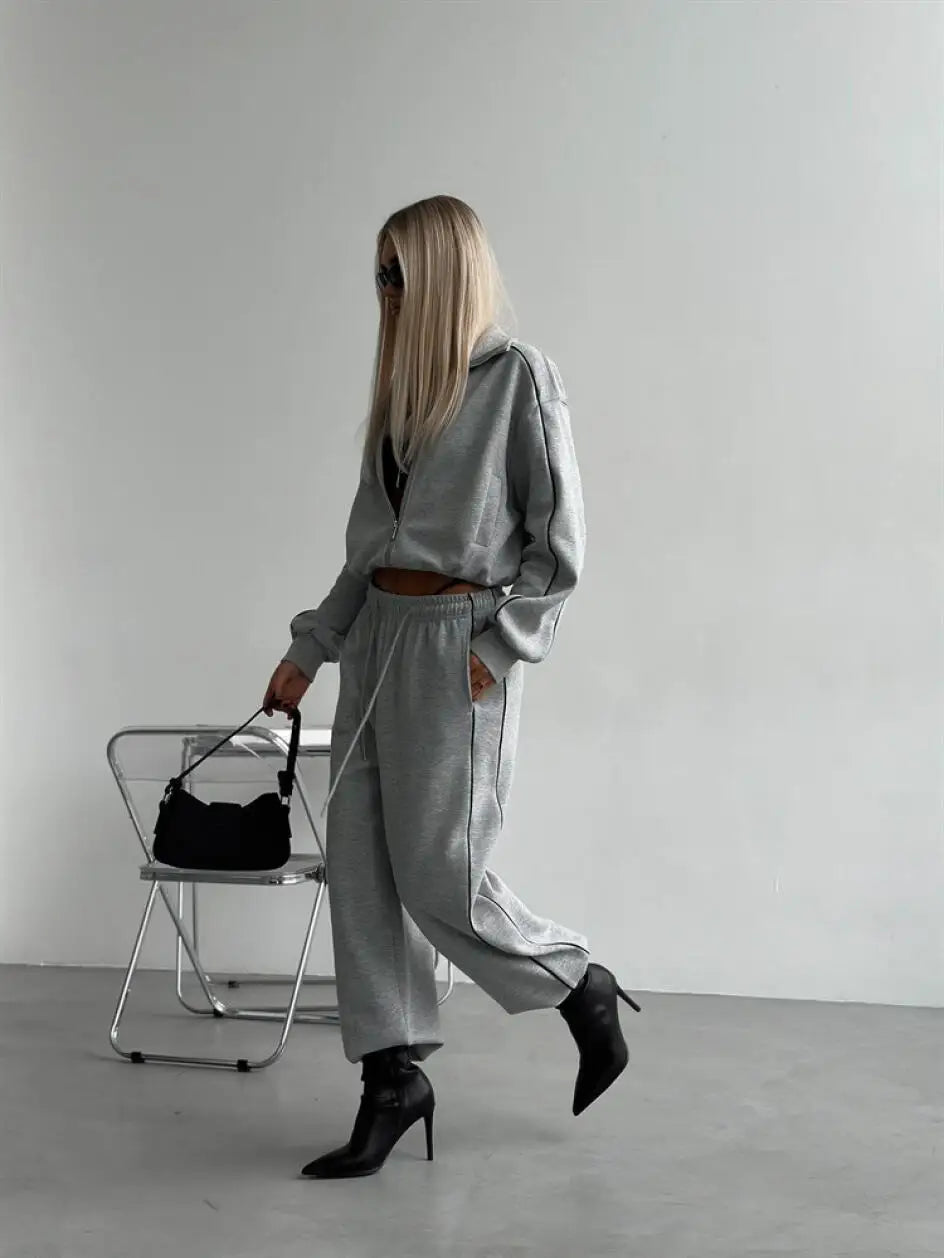 Casual Fashion Suit Ladies Zipper Cardigan Jacket Sports Tether Trousers Two-Piece Ladies Street Style Suit