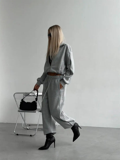 Casual Fashion Suit Ladies Zipper Cardigan Jacket Sports Tether Trousers Two-Piece Ladies Street Style Suit