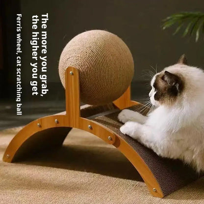 Wooden 2-in-1 Cat Scratcher, Ferris Wheel Vertical Scratching Ball, Sisal Ball, Honeycomb Grab Board, Wear-Resistant,Pet Toy