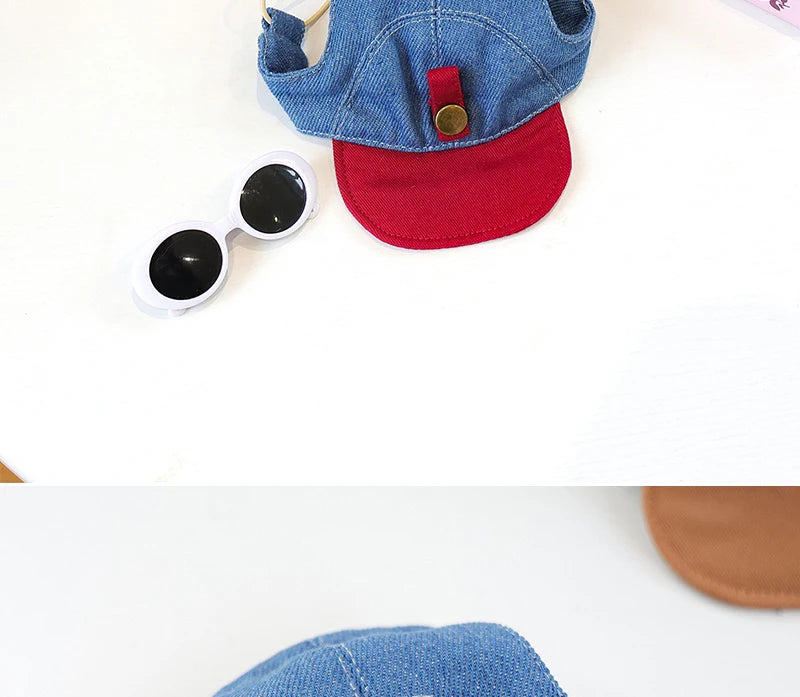 Two-piece fashionable pet sun hat and cool sunglasses set, dog baseball cap and cat head cover