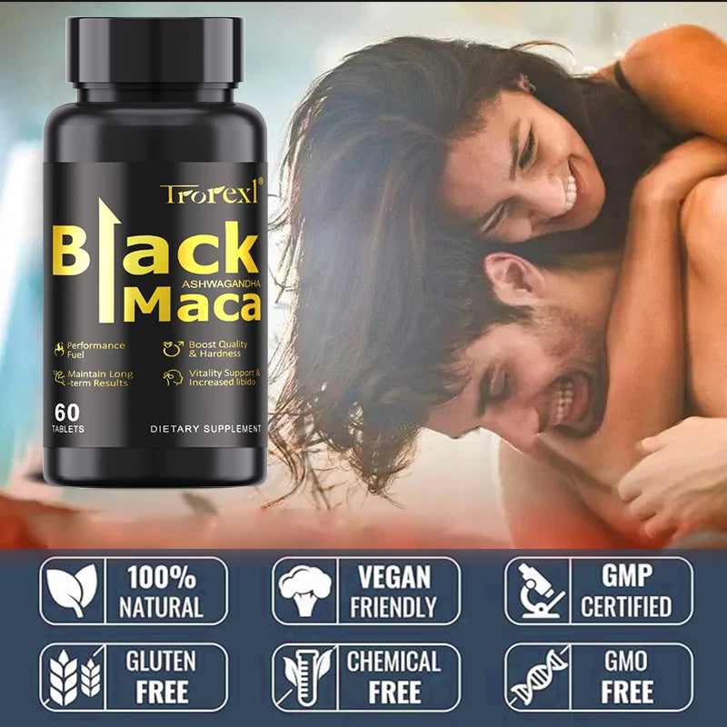 Natural 60 Tablets Black Maca ERECTEnhancer, Male Power Strength Supplements for Volume Enhancing, Max Stamina Capsule for Man