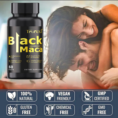 Natural 60 Tablets Black Maca ERECTEnhancer, Male Power Strength Supplements for Volume Enhancing, Max Stamina Capsule for Man