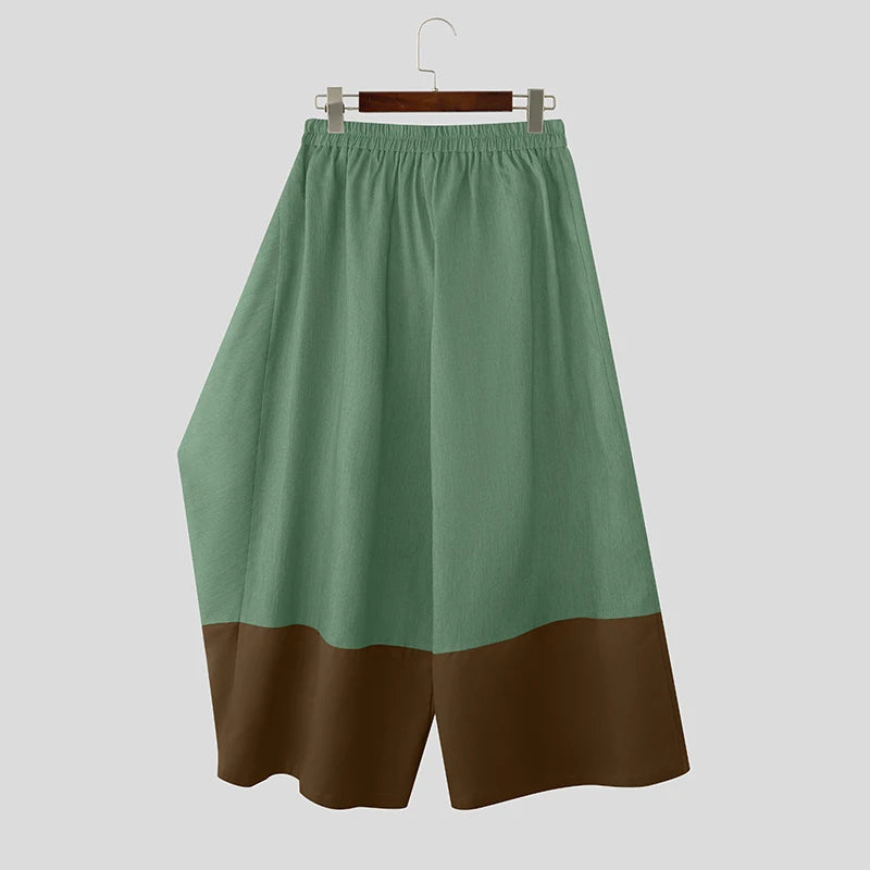 INCERUN Men Irregular Pants Patchwork Joggers Elastic Waist Wide Leg Trousers Men Streetwear Baggy 2026 Casual Male Long Pants