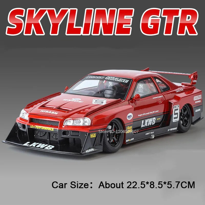 Bugatti Tourbillon, Nissan Skyline GTR, Model Sports 1:24 Car Alloy Diecast Sound Light Doors Opened Shock Absorption Ornament Supercar Toys Gift