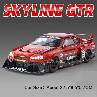 Bugatti Tourbillon, Nissan Skyline GTR, Model Sports 1:24 Car Alloy Diecast Sound Light Doors Opened Shock Absorption Ornament Supercar Toys Gift