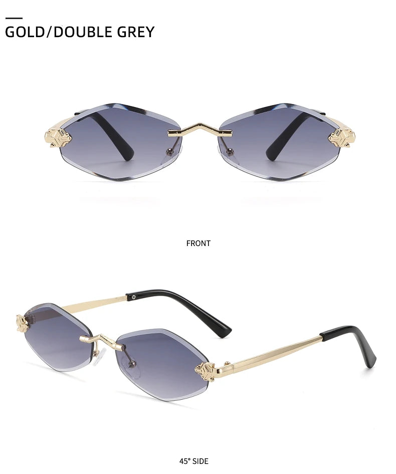 Protective Glasses Fashion Irregular Sunglasses Women Retro Brand Design Metal High Quality Vintage Rhombus Rimless Glasses