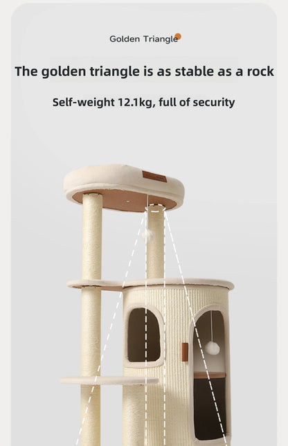 Cat Tree for Small Spaces Multi Level Scratching Post with Cat Condo and Sisal Barrel