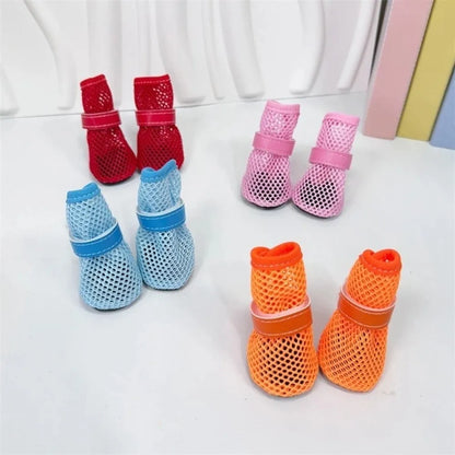 Adjustable Soft Sole Dog Mesh Shoes Non-Slip Wear Resistant Pet Dog Boots Thin Cooling Dog Shoe Cover Summer Season