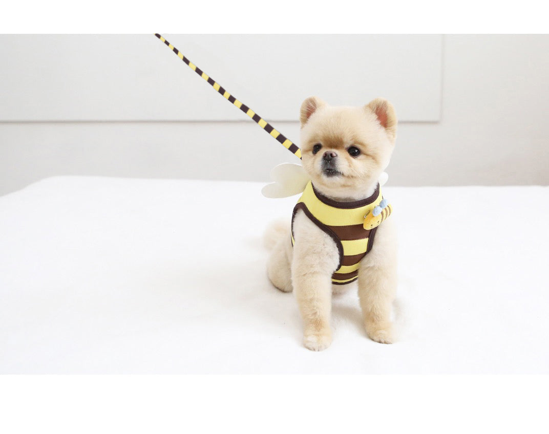 Cute Bee Kitten Puppy Dogs Harness and Leash Set Soft Breathable Dogs Vest Harness Leads Pet Clothes for Small Dogs Chihuahua