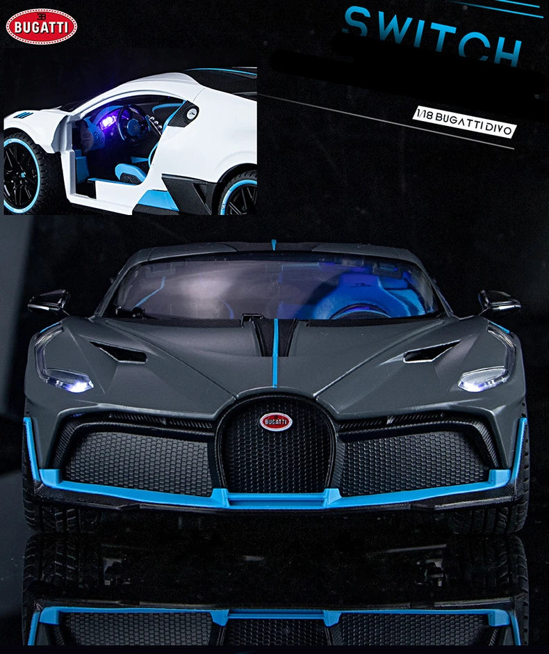 Large Size 1/18 Bugatti DIVO Alloy Sports Car Model Diecasts Metal Toy Vehicles Car Model Simulation Sound Light Gifts