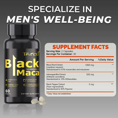Natural 60 Tablets Black Maca ERECTEnhancer, Male Power Strength Supplements for Volume Enhancing, Max Stamina Capsule for Man
