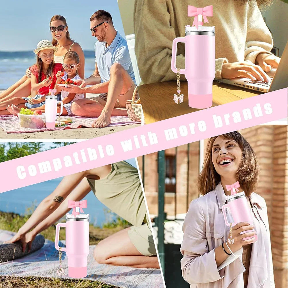 Cup Accessories 9pcs for Stanley Spill Proof Stopper 10mm Straw Cover Cap Silicone Boot Charm Chain for 40oz Tumbler Cup