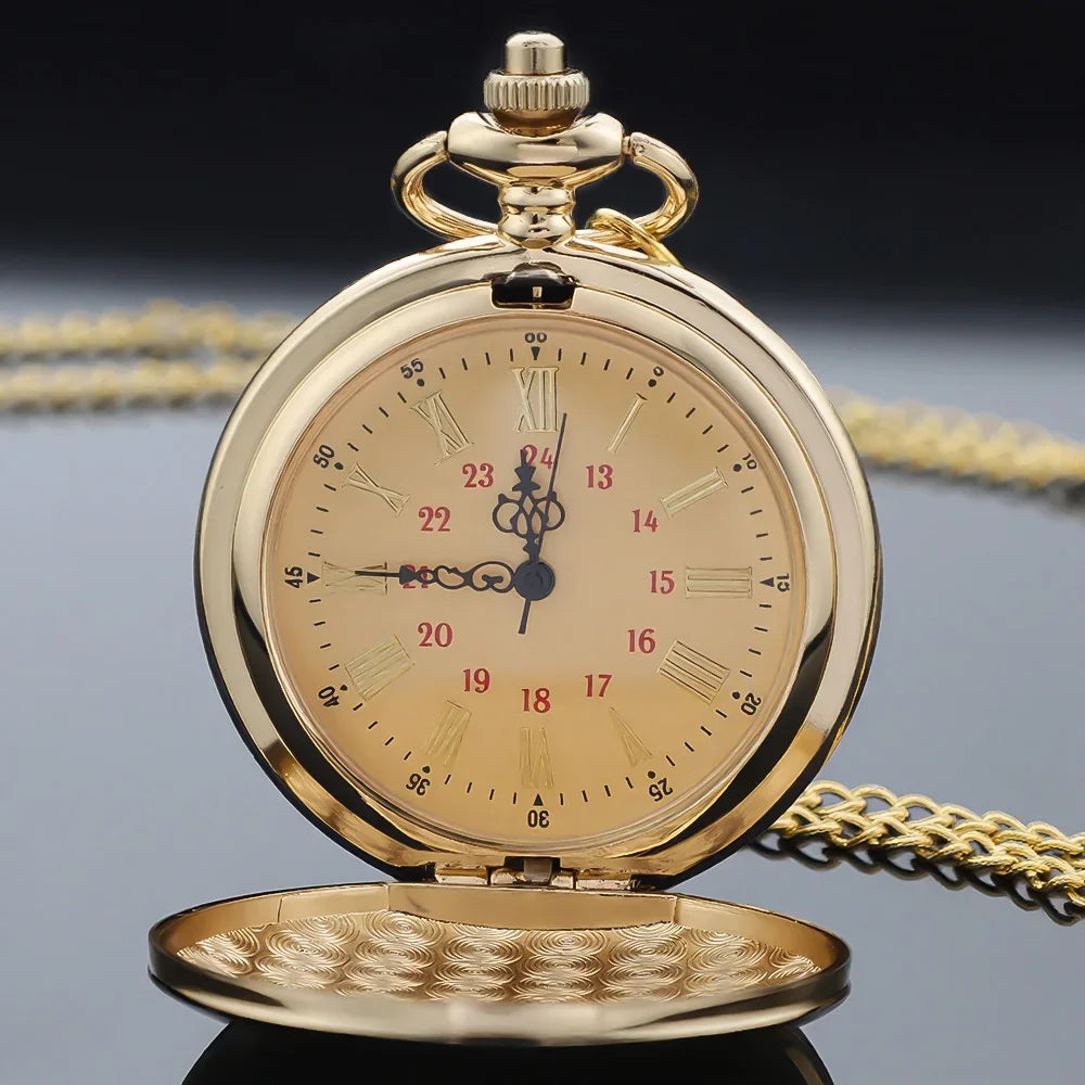 Steampunk Gold Quartz Pocket Watch Necklace for Dad and Grandpa Exquisite Watches Clock Souvenir Gift Reloj Hombre