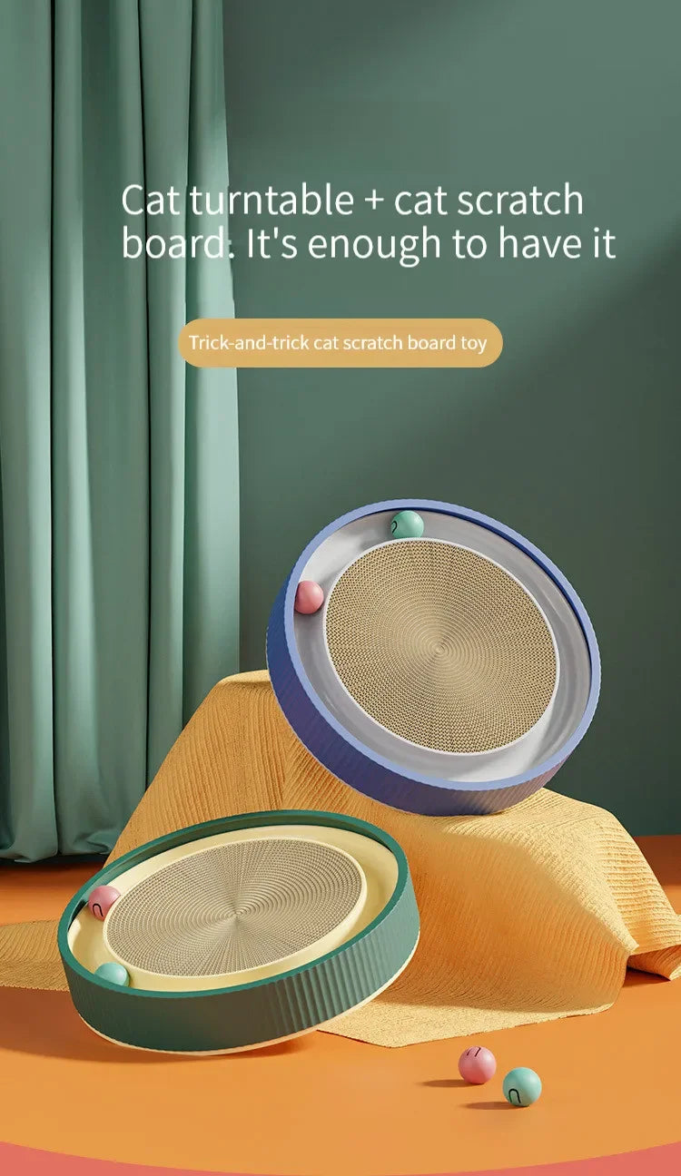 Interactive Round Cat Scratching Board with Ball Wear Resistant Corrugated Paper Multi Function Toy Cat Scratcher Accessories