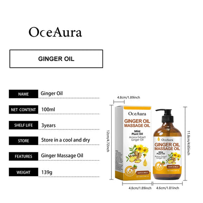 OceAura Ginger Oil Smooth Skin Firming Relax Muscle Boost Blood Circulation Adult Stress Reliever Deep Nourish Body Massage Oil