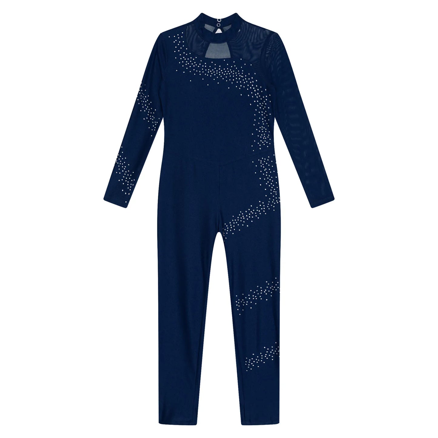 Kids Girls Ballet Dance Gymnastics Leotard Figure Skating Acrobatics Yoga Bodysuit Long Sleeve Shiny Rhinestone Mesh Jumpsuit
