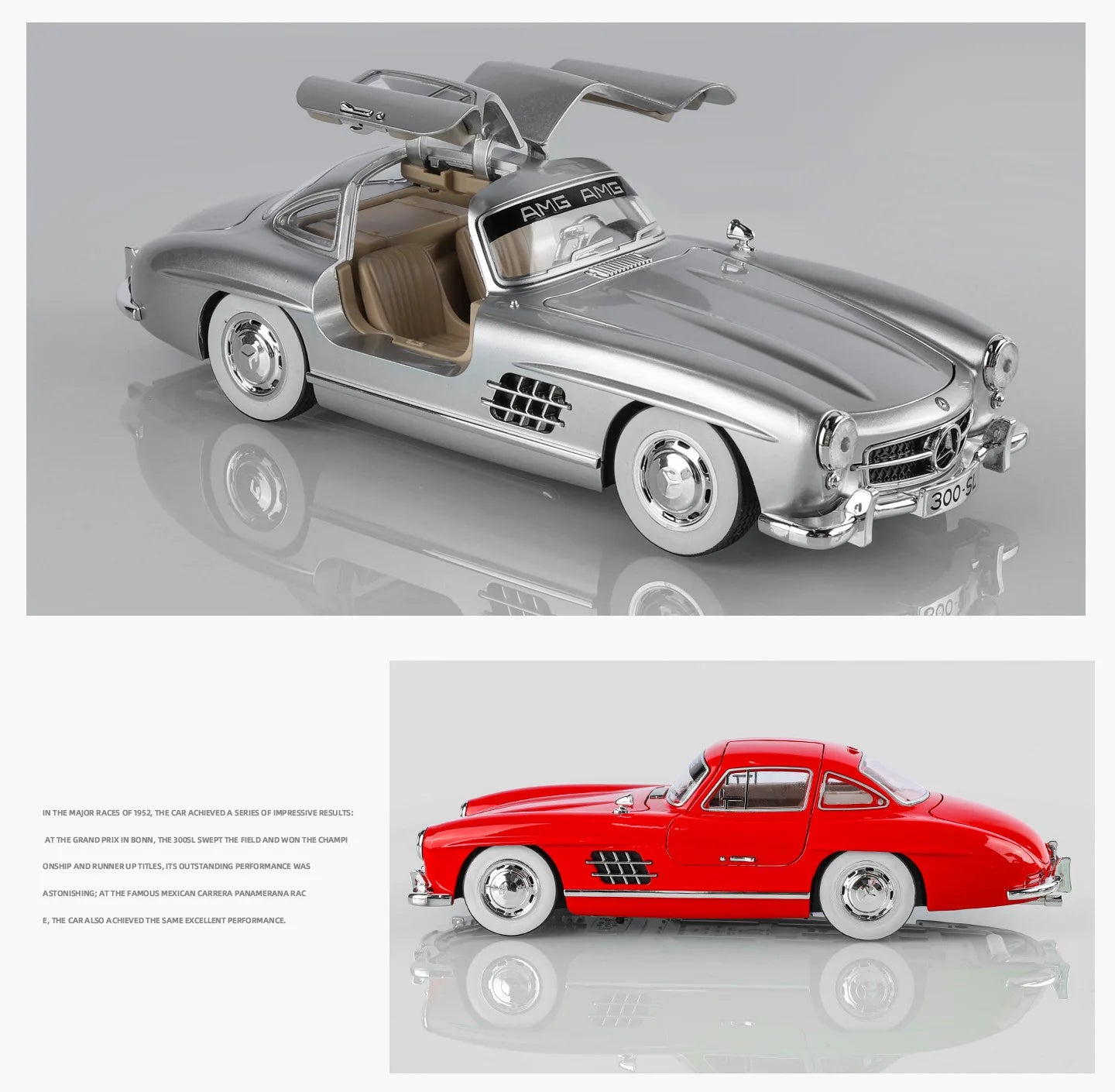 Mercedes Benz 300SL Classic 1:18 Car Alloy Diecast Car Model Home Interior Decoration Ornaments Sound & Light Collect Hobby Gift