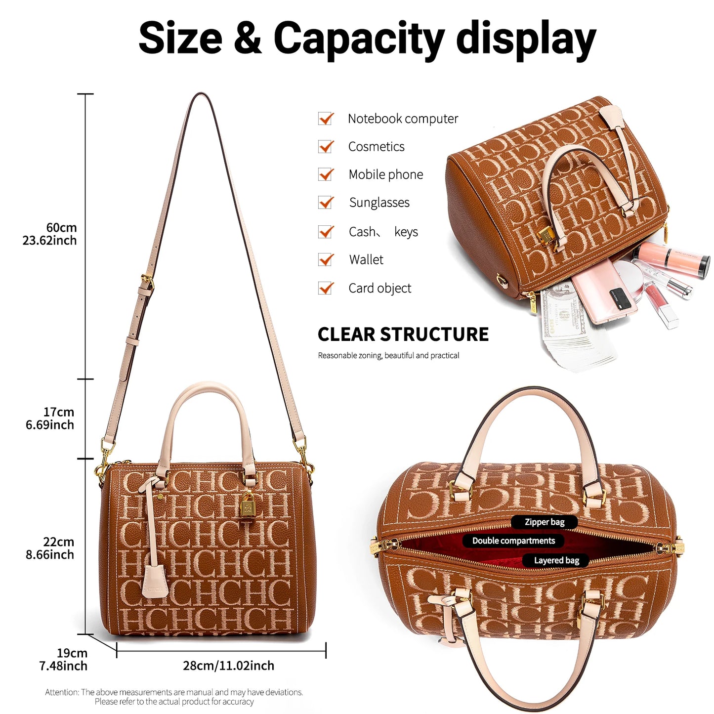 CHCH Women's Shoulder Bag New Embroidered Letter Design Handbag Women's Tote Bag
