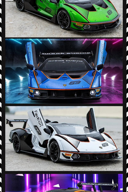 Lambor SCV12 LP770- 1:24  Car Model Alloy Diecast Sound Light Pull Back Doors Opened Vehicle Models Toy
