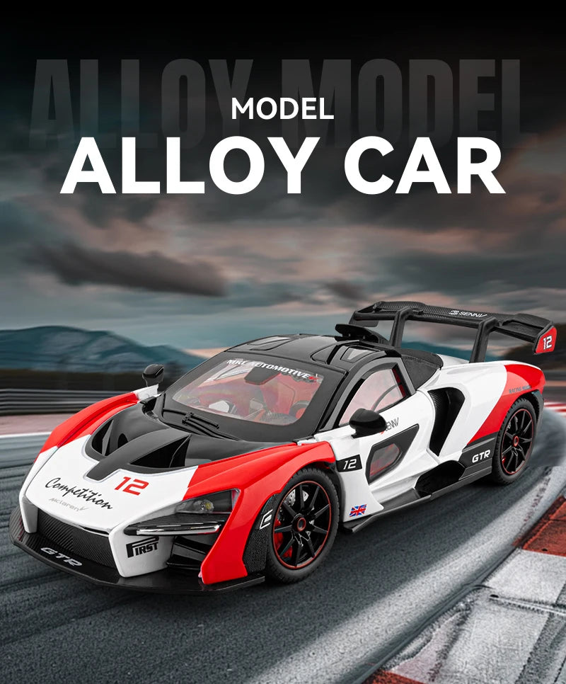 Simulated 1/24 McLaren Senna car model with sound and lights, track version sports car model, boys gift, collection ornaments