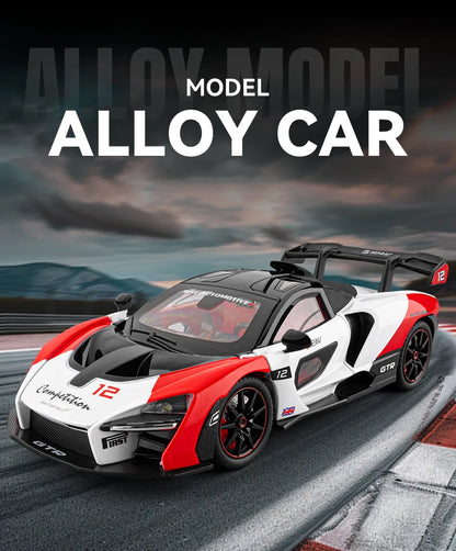 Simulated 1/24 McLaren Senna car model with sound and lights, track version sports car model, boys gift, collection ornaments
