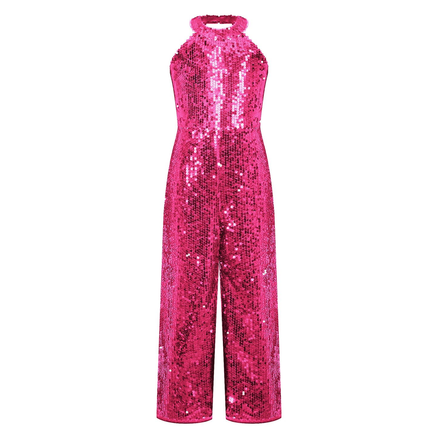 Kids Girls Jazz Dance Performance Jumpsuit Shiny Sequin Sleeveless Halter Romper Birthday Wedding Party Dancing Prom Bodysuit