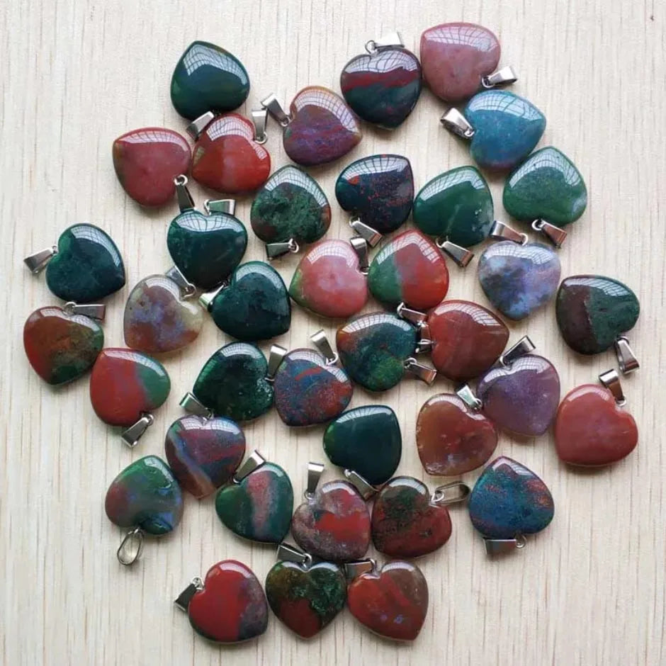 Wholesale 50pcs/lot Assorted heart natural stone charms fashion pendants 20mm for jewelry making Good Quality