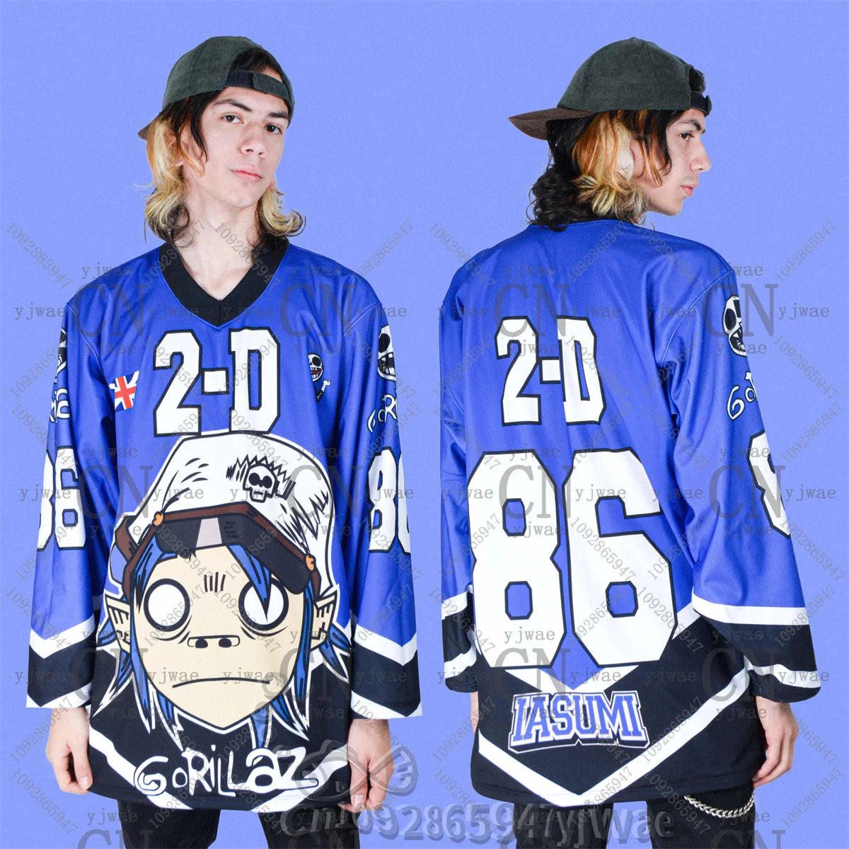 2026 New GORILLAZ Hockey Jersey V-Neck Loose And Fashionable Hip-Hop Street Wear Men'S And Women'S Casual Long Sleeved T-Shirt