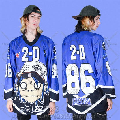 2026 New GORILLAZ Hockey Jersey V-Neck Loose And Fashionable Hip-Hop Street Wear Men'S And Women'S Casual Long Sleeved T-Shirt